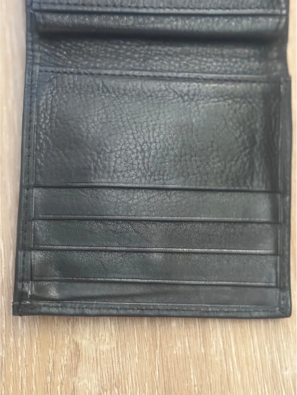Black Leather Bi-Fold Wallet with ID Window and Card Slots